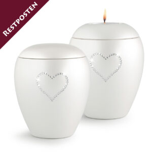 Tierurne, Swarovski Herz, weiss