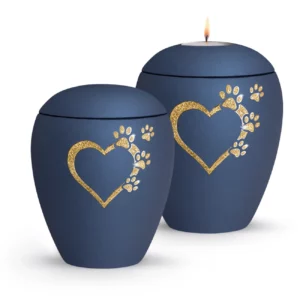 Tierurne mit goldener Verzierung, blau