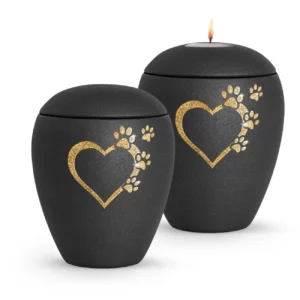 Tierurne mit goldener Verzierung, schwarz