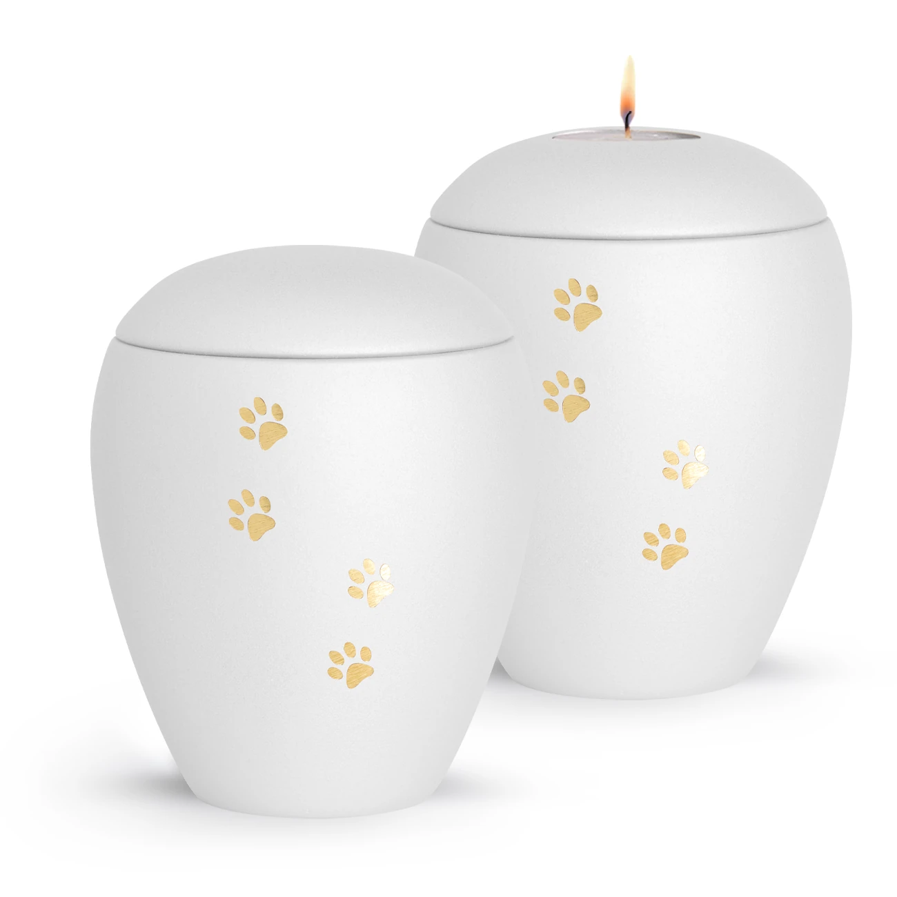 Goldene Pfoten, weiss 1 Tierurne weiss mit goldenen Pfoten aus Keramik
