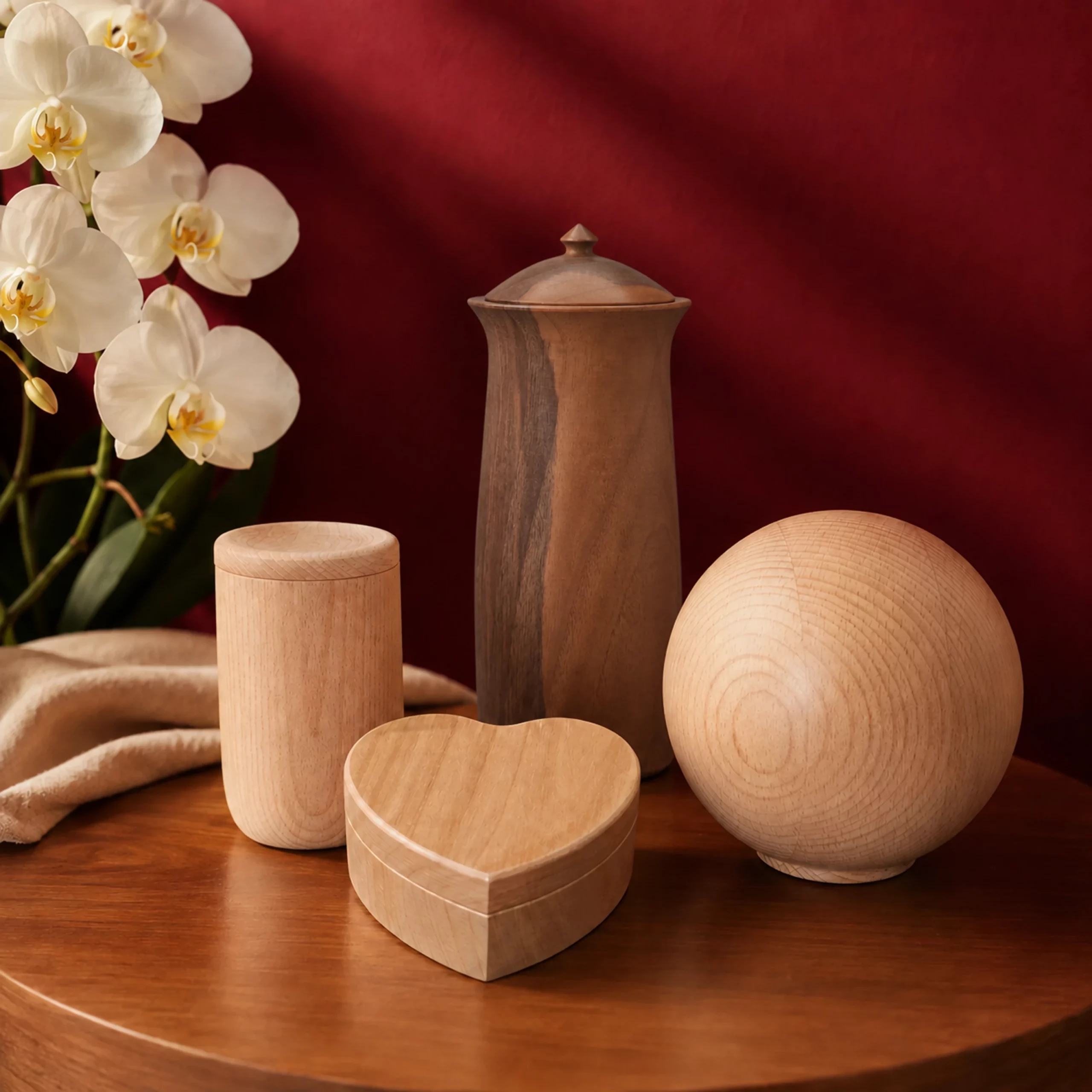 Tierurne, Buchenholz 2 Tierurnen aus Holz
